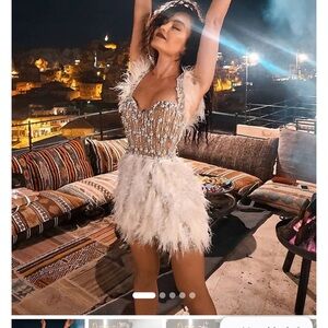 Glamorous White Feathered Mini Dress